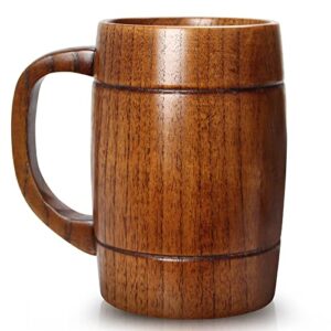 Wooden Beer Mug Best Wood Drinking Cup Viking Mug Wooden Tankard Beer Glass Stein Tea Cup Barrel Mug for Men Women Coffee Mug Gift