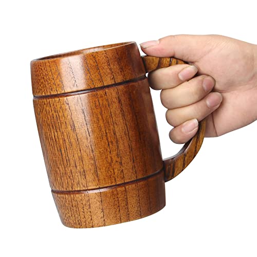 Wooden Beer Mug Best Wood Drinking Cup Viking Mug Wooden Tankard Beer Glass Stein Tea Cup Barrel Mug for Men Women Coffee Mug Gift