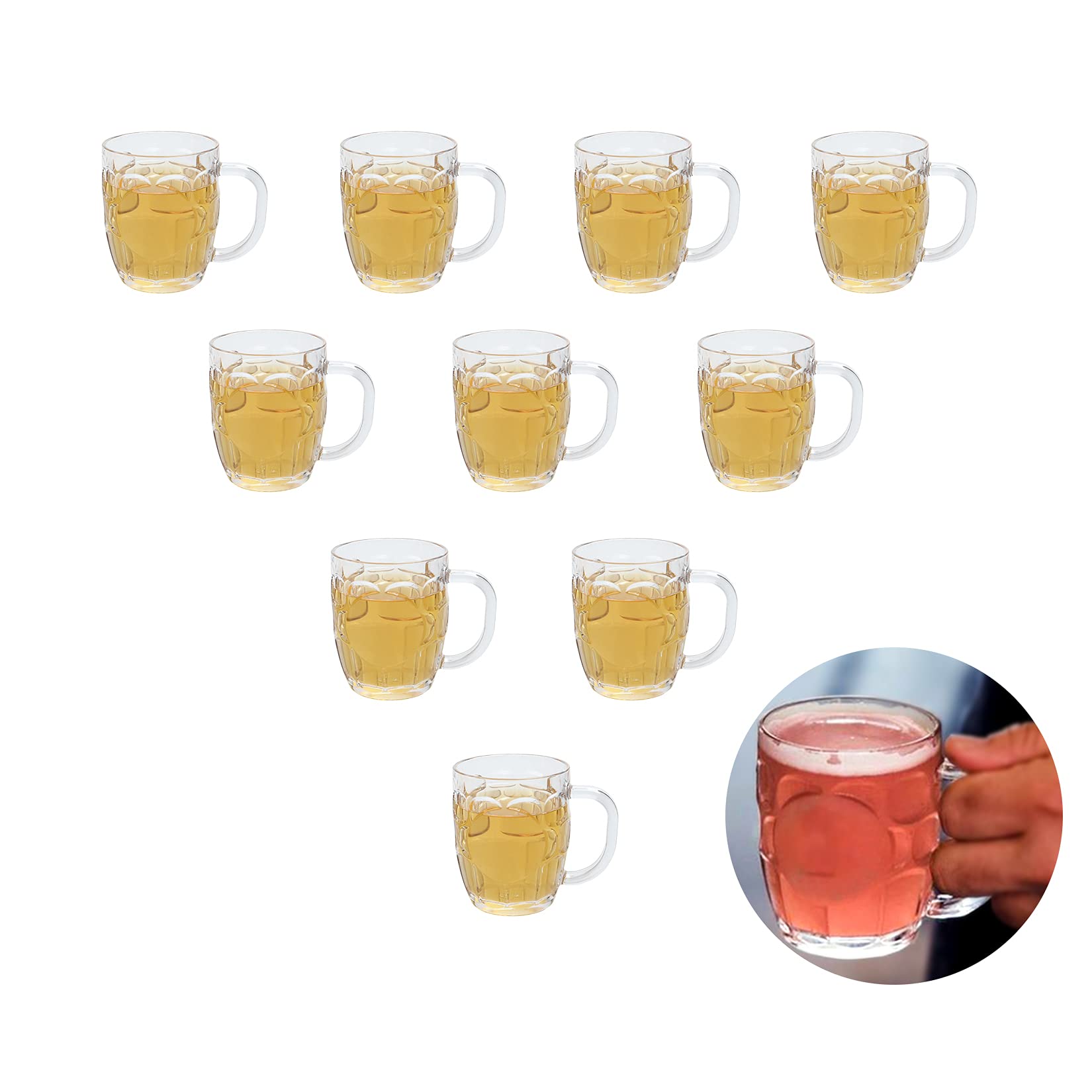 Mini Plastic Beer Mugs, 8oz Clear Dimple Stein Beer Mug Suitable for Children/Kids, Dishwasher-Safe, BPA Free (10 Pcs)