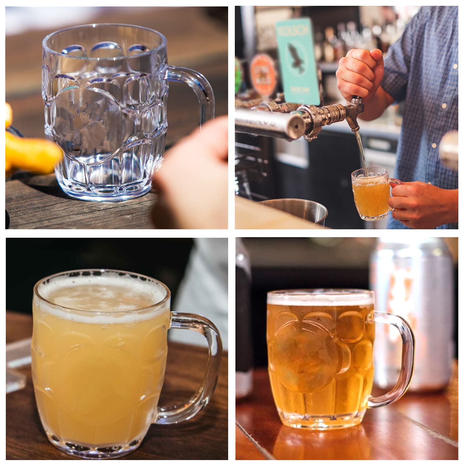 Mini Plastic Beer Mugs, 8oz Clear Dimple Stein Beer Mug Suitable for Children/Kids, Dishwasher-Safe, BPA Free (10 Pcs)