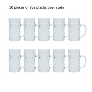 Plastic Beer Mugs With Handles, 8oz Dimpled Plastic Beer Steins, Oktoberfest Beer Mug, Small Plastic Beer Mug for Event, Party, Beer Festival, BBQ, Picnic (10 Pcs)