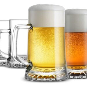 Bormioli Rocco 4-Pack Solid Heavy Large Beer Glasses with Handle - 17.1/4 Ounce Glass Steins, Traditional Beer Mug glasses Set, Perfect Coffee - Tea Glass, Everyday Drinking Glasses, Cocktail Glasses