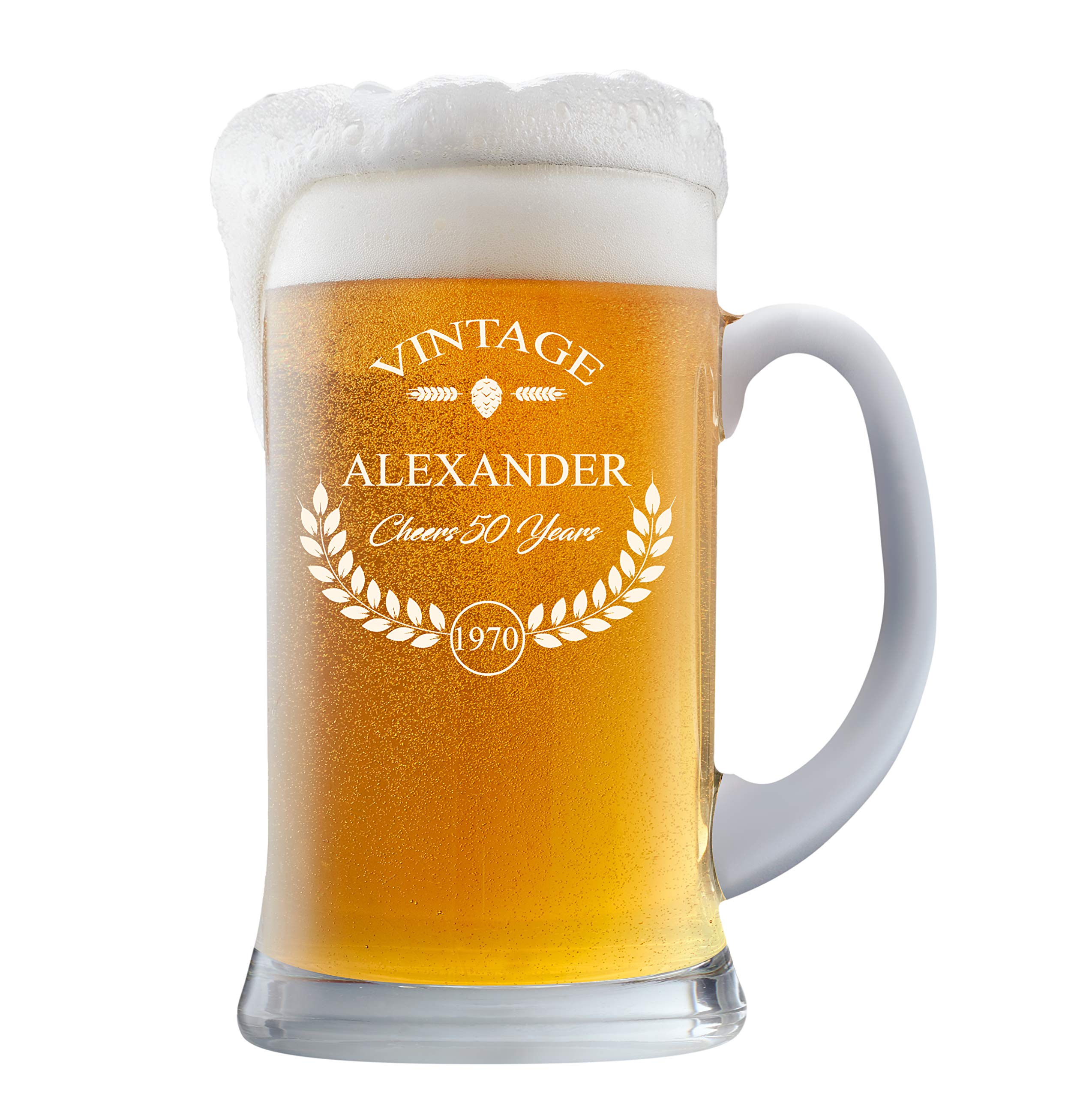 Personalized Beer Glass - Custom Engraved Beer Mug, Pint Glass, Pilsner Glass, Pitcher... | Add your own Engraved Text - Vintage Design (Beer Mug 16oz)