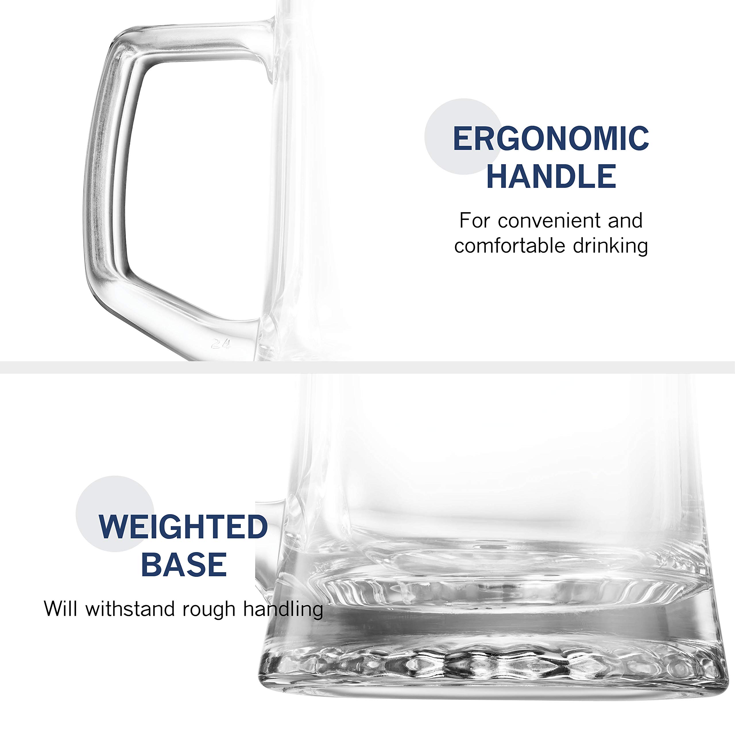 Bormioli Rocco 4-Pack Solid Heavy Large Beer Glasses with Handle - 17.1/4 Ounce Glass Steins, Traditional Beer Mug glasses Set, Perfect Coffee - Tea Glass, Everyday Drinking Glasses, Cocktail Glasses