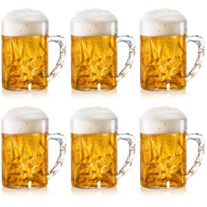 peohud 6 pack plastic beer mugs, 20 oz beer stein glasses with handle, clear large beer drinking cups for bar, cocktail, alcohol, beverages, milk, juice, soda