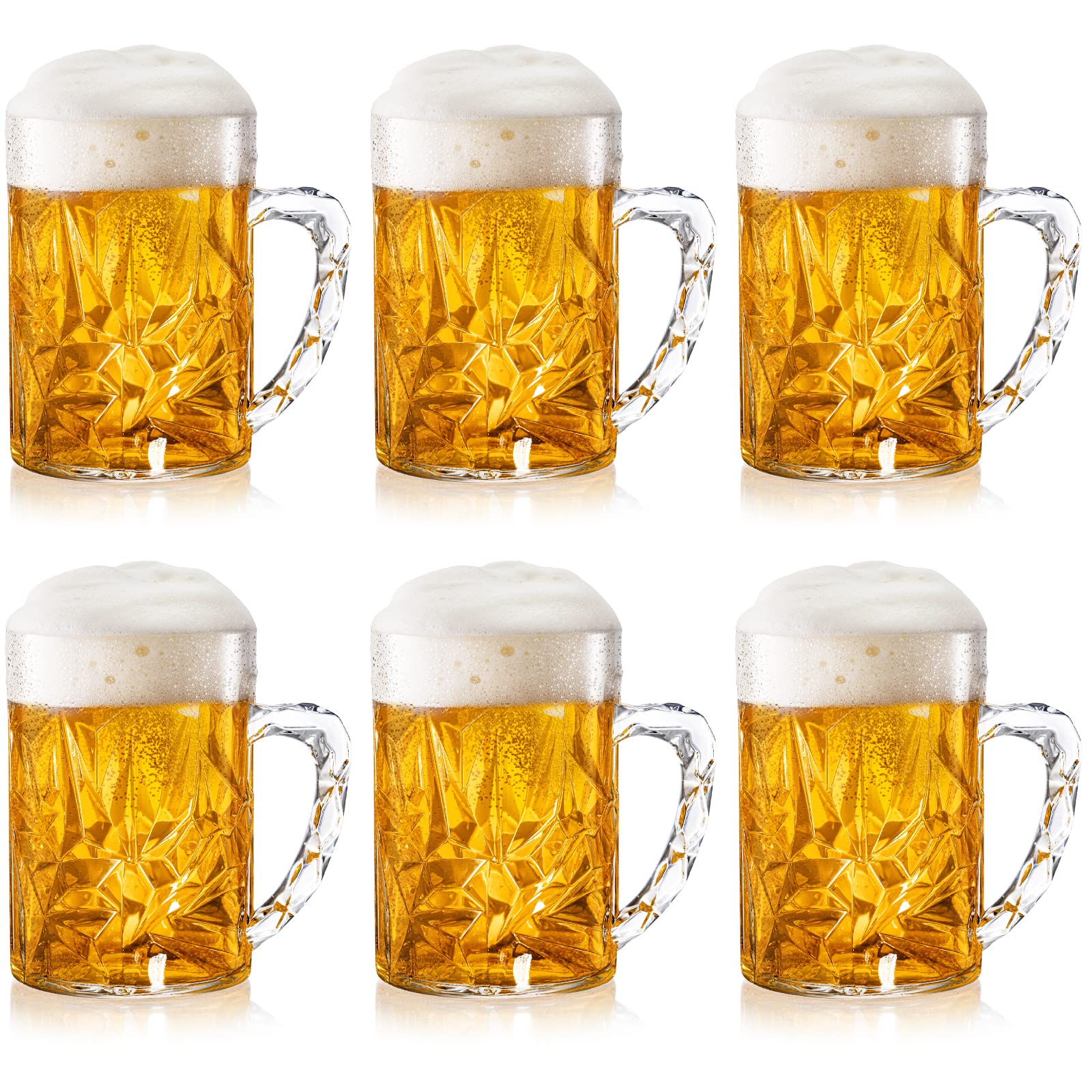 Peohud 6 Pack Plastic Beer Mugs, 20 Oz Beer Stein Glasses with Handle, Clear Large Beer Drinking Cups for Bar, Cocktail, Alcohol, Beverages, Milk, Juice, Soda
