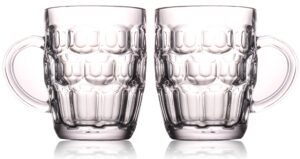 bothearn 1 pint dimpled beer mug set of 2 - heavy british pub thick glass with handle - stein cup for beer lover in home party bbq