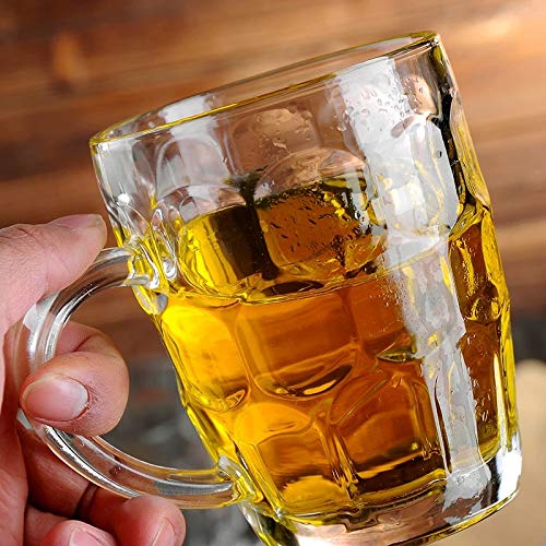 BothEarn 1 Pint Dimpled Beer Mug Set of 2 - Heavy British Pub Thick Glass with Handle - Stein Cup for Beer Lover in Home Party BBQ