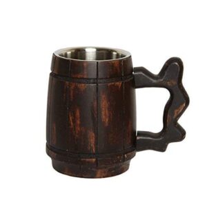 gocraft handmade wooden beer mug with 18oz stainless steel cup | great beer gift ideas wooden beer tankard for men | vintage bar accessories - barrel brown classic design