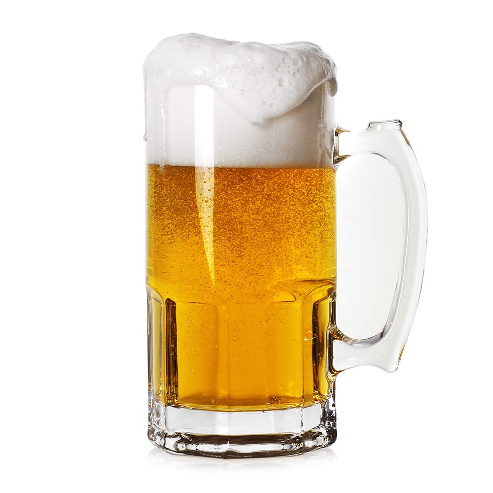 BaveL Style Extra Large Beer Mug 35 Ounce,Large Glass Mugs With Handle,One Liter German Beer Stein Super Mug (35 oz)