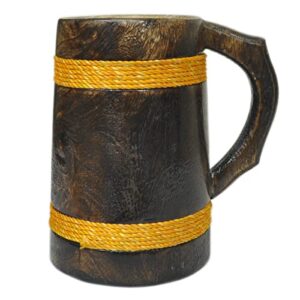 premium wooden beer mug | tea coffee cup with handle | leak proof & microwave safe | handmade beer mug outdoor mug for men traveler, beer lovers – (23oz - brown)