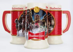 budweiser 2020 clydesdale holiday stein - brewery lights - 41st edition - ceramic beer mug - christmas gifts for men, father, husband