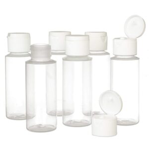chica and jo 2oz clear plastic empty squeeze bottles with flip cap - bpa-free - set of 6 - tsa travel size 2 ounce made in the usa
