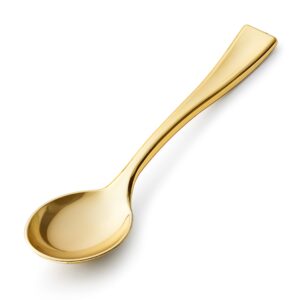 Gold Plastic Mini Dessert Spoons, Disposable Tiny Gold Spoons for Appetizers Tasting Posh Setting, 4 inch 80 Count