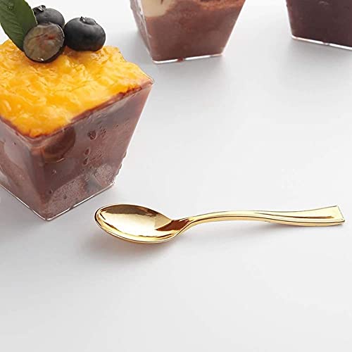 Gold Plastic Mini Dessert Spoons, Disposable Tiny Gold Spoons for Appetizers Tasting Posh Setting, 4 inch 80 Count