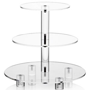 acrylic cupcake stand, clear dessert tower holder display with base for wedding, party, baby shower, 3 tier round, transparent