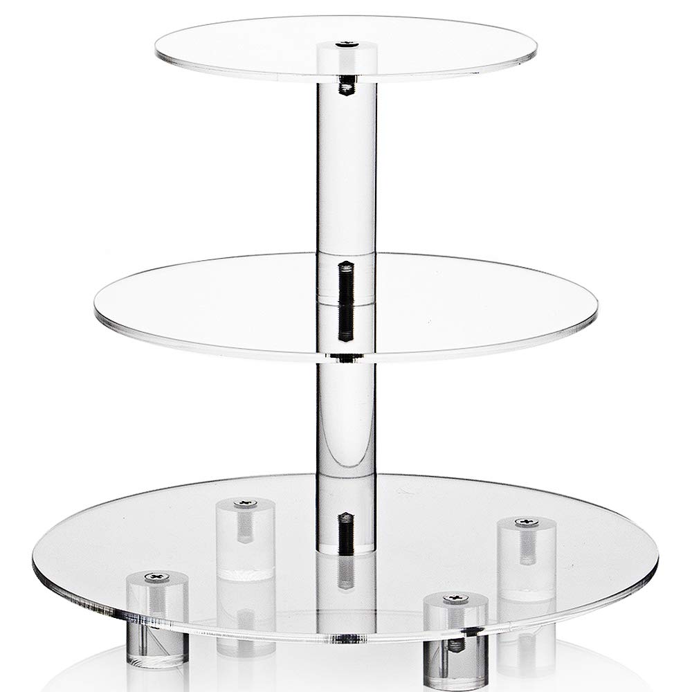 Acrylic Cupcake Stand, Clear Dessert Tower Holder Display with Base for Wedding, Party, Baby Shower, 3 Tier Round, Transparent