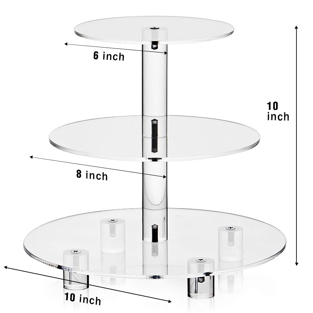 Acrylic Cupcake Stand, Clear Dessert Tower Holder Display with Base for Wedding, Party, Baby Shower, 3 Tier Round, Transparent