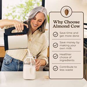 Almond Cow - Glass Pitcher with Lid and Spout, Bottle for Refrigerator, Clear Milk Jug , Food-Grade Glass Liquid Container, 60 fl oz Capacity, 5 x 4 x 10 Inches