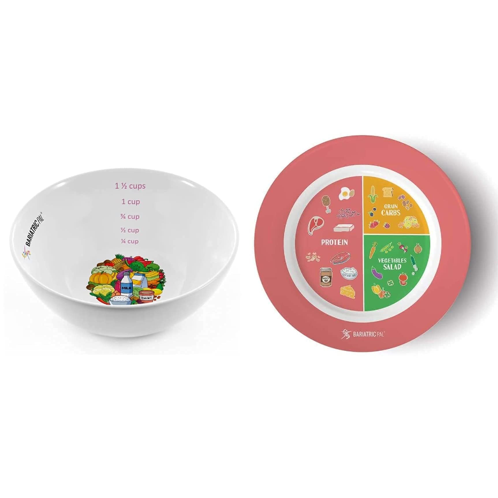 BariatricPal Bariatric Portion Control Bowl & Pink Portion Control Plate Set