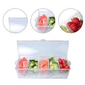 MorTime Ice Chilled Condiment Server with 5 Removable Compartments, Clear Sauce Caddy Serving Tray Container with Lid, Set of 5 Serving Spoons & 3 Tongs Included