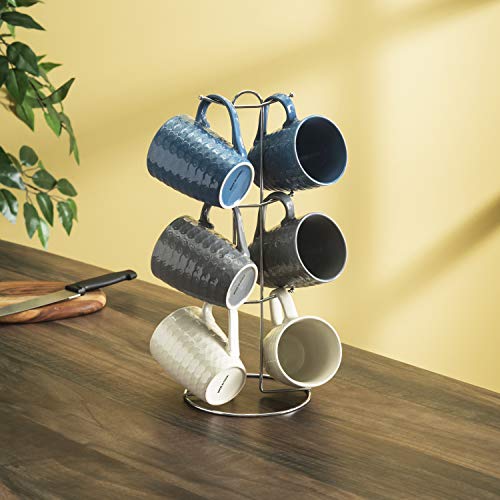Coffee Mug Set By Home Basics, Coffee Mugs Set of 6 / (Assorted Colors), 11oz. Ceramic Coffee Mugs | With Stand