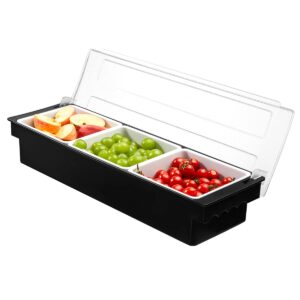 kinsong kinsong ice chilled serving tray condiment pots 3 compartment condiment server caddy (black, 3 compartments)