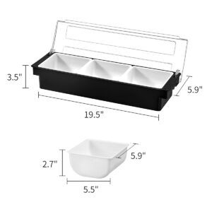 kinsong KINSONG Ice Chilled Serving Tray Condiment Pots 3 Compartment Condiment Server Caddy (Black, 3 Compartments)