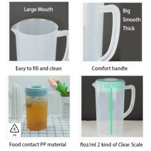 0.63 Gallon/2.4 Litre Plastic Pitcher with Lid BPA-FREE Eco-Friendly Carafes Mix Drinks Water Jug for Hot/Cold Lemonade Juice Beverage Jar Ice Tea Kettle (81oz, Blue)