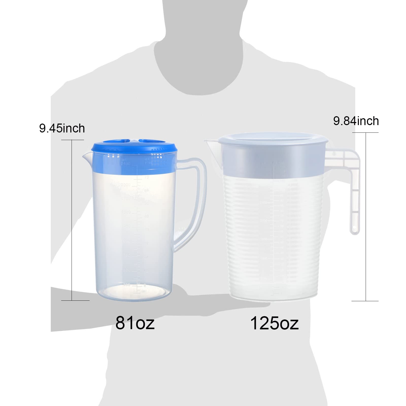 0.63 Gallon/2.4 Litre Plastic Pitcher with Lid BPA-FREE Eco-Friendly Carafes Mix Drinks Water Jug for Hot/Cold Lemonade Juice Beverage Jar Ice Tea Kettle (81oz, Blue)