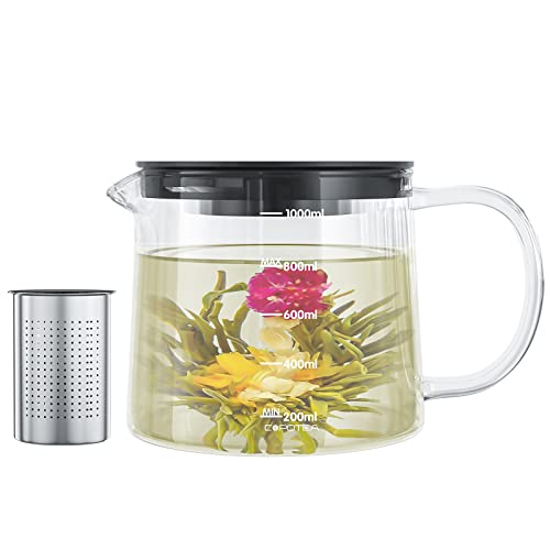 COPOTEA Glass Teapot with Removable Infuser, Tea Pot 1000ml/33OZ Stovetop Safe Tea Kettle for Blooming Tea & Loose Leaf Tea, Premium Tea Maker with Gift Box