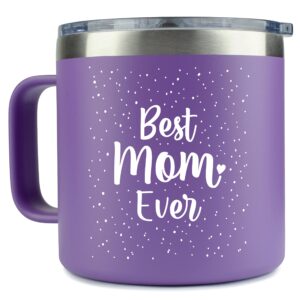 klubi best mom ever gifts - purple tumbler/mug 14oz - gift idea for mothers day, from daughter son, birthday, cute