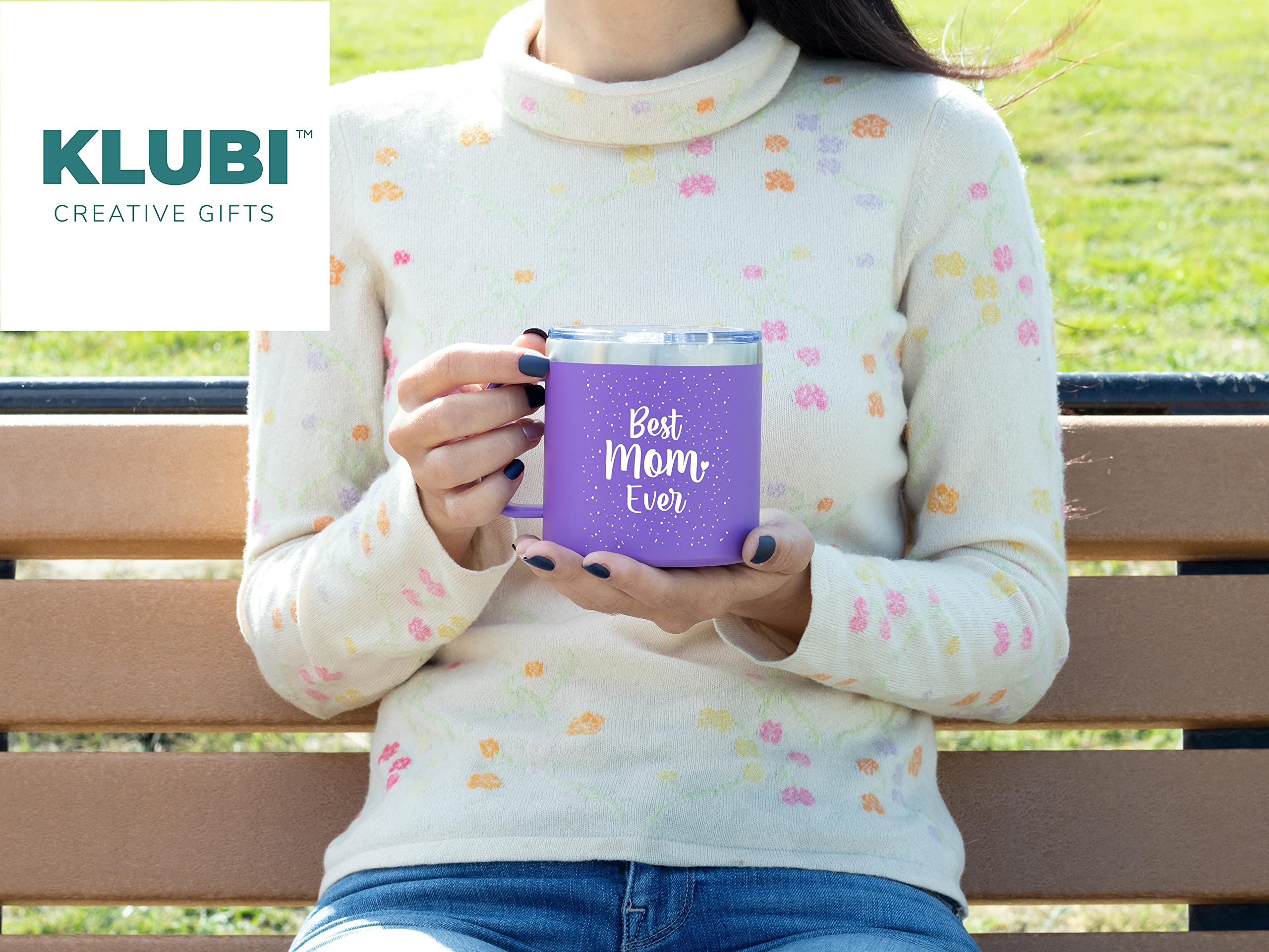 KLUBI Best Mom Ever Gifts - Purple Tumbler/Mug 14oz - Gift Idea for Mothers Day, From Daughter Son, Birthday, Cute