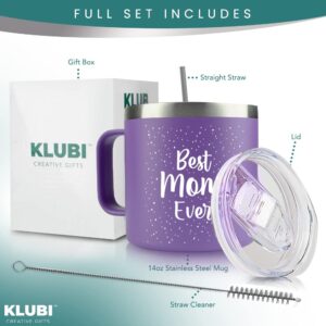 KLUBI Best Mom Ever Gifts - Purple Tumbler/Mug 14oz - Gift Idea for Mothers Day, From Daughter Son, Birthday, Cute