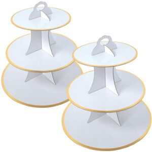 2 set white and gold 3-tier round cardboard cupcake stand for 24 cupcakes perfect for oh baby bridal shower birthday party supplies (white)