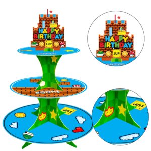 Super Brother Cupcake Stand Video Games Birthday Theme Party Supplies for Kids Birthday Cake Cupcake Decoration 3 Tier Cardboard Service Trays