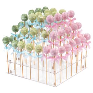 acrylic cake pop display stand, anmeish 2023 upgraded 56 hole clear 3 tier square lollipop holder, ideal for weddings baby showers birthday party anniversaries holiday candy decorative