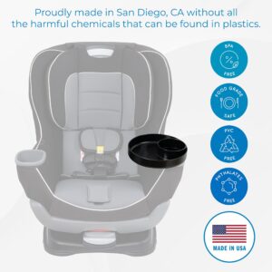 My Travel Tray/Round - USA Made. Easily Convert Your Current Cup Holder to a Tray and Cup Holder for use with Car Seats, Booster,Stroller and Anywhere You Have a Cup Holder! (Dark Black)