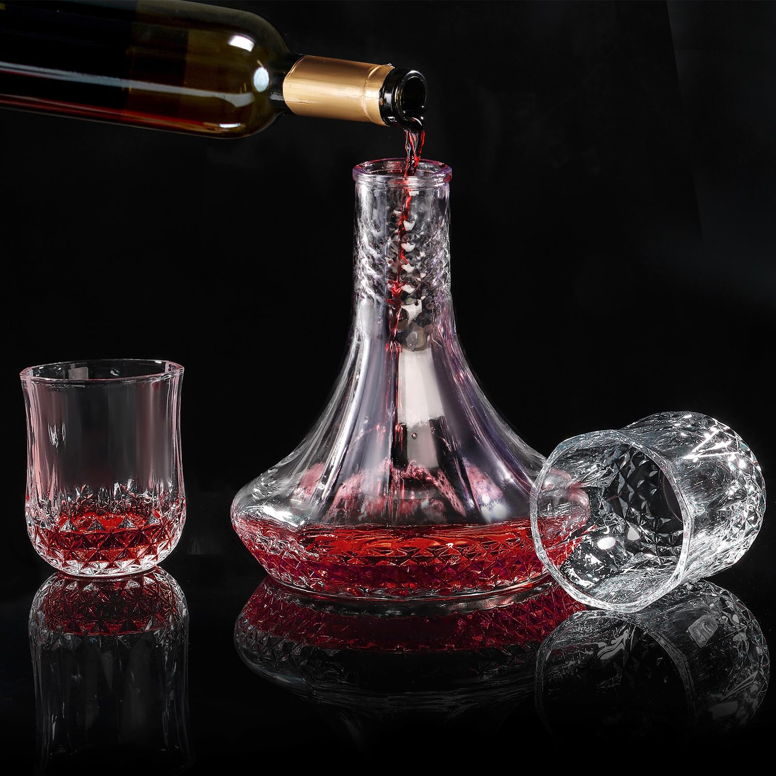 Wine Decanter Set with 2 Wine Glasses, GoldArea Decanter Set, Glass Wine Carafe with Stemless Wine Glass, Wine Accessories, Anniversary, Christmas, Birthday, Father's Day Gift