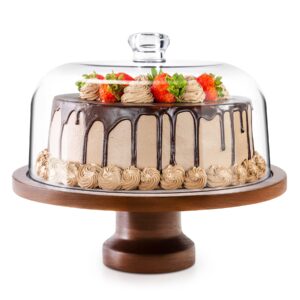 jkwokback cake stand with dome and acrylic lid, cake plate and plastic cake cover with detachable base，cake display server tray for birthday kitchen party baking gifts