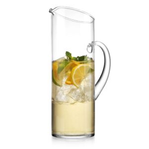 glass water pitcher with spout – elegant serving carafe for water, juice, sangria, lemonade, and cocktails – crystal-clear glass beverage pitcher.