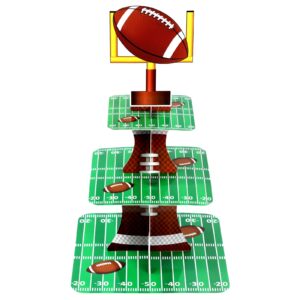 football theme party cupcake stand decorations, 3 tier party cupcake concession stand tower sports theme birthday party dessert stand for kids football sports party supplies decor (football)
