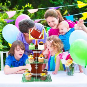 Football Theme Party Cupcake Stand Decorations, 3 Tier Party Cupcake Concession Stand Tower Sports Theme Birthday Party Dessert Stand for Kids Football Sports Party Supplies Decor (Football)