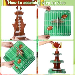 Football Theme Party Cupcake Stand Decorations, 3 Tier Party Cupcake Concession Stand Tower Sports Theme Birthday Party Dessert Stand for Kids Football Sports Party Supplies Decor (Football)
