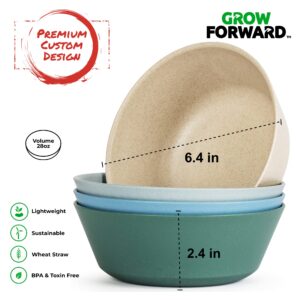 Grow Forward Premium Wheat Straw Plates and Bowls Sets - 8 Unbreakable Microwave Safe Dishes - Reusable Wheat Straw Dinnerware Sets - Plastic Plates and Bowls Alternative for Camping, RV - Oasis