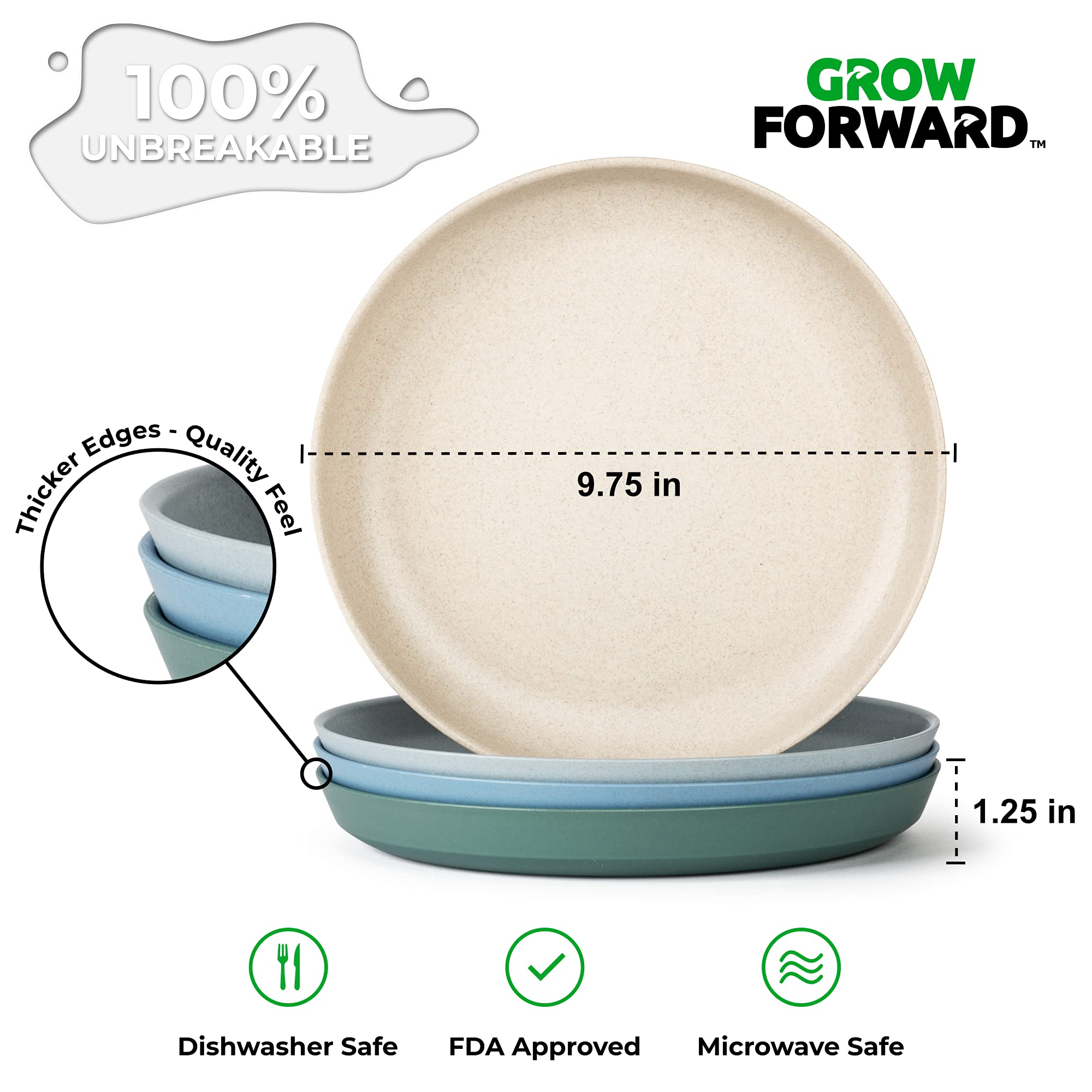 Grow Forward Premium Wheat Straw Plates and Bowls Sets - 8 Unbreakable Microwave Safe Dishes - Reusable Wheat Straw Dinnerware Sets - Plastic Plates and Bowls Alternative for Camping, RV - Oasis