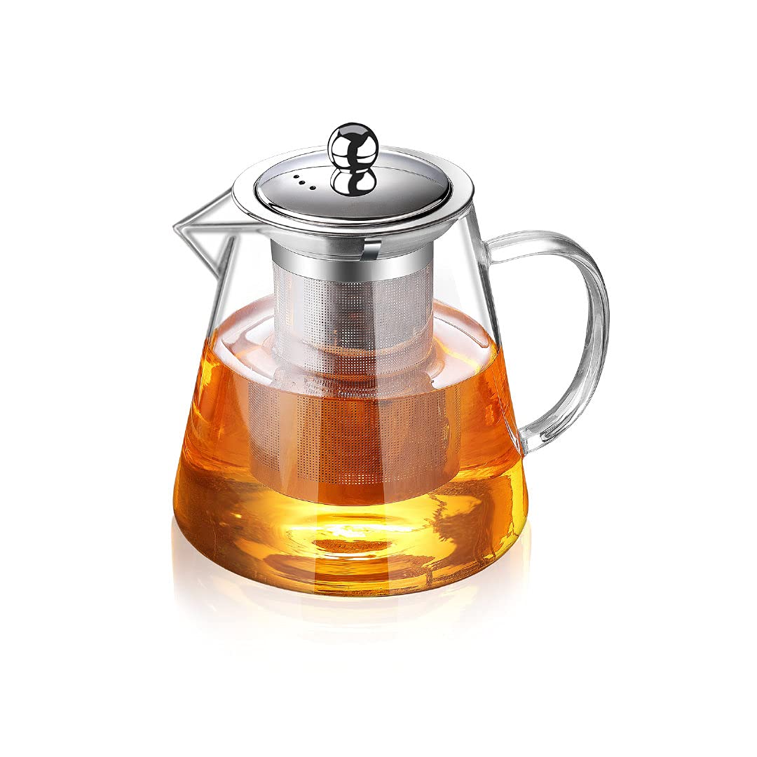 Glass Teapot with Infuser Tea Pot 32oz/43oz Tea Kettle Stovetop Safe Blooming and Loose Leaf Tea Maker Set (32oz/ 950ml)