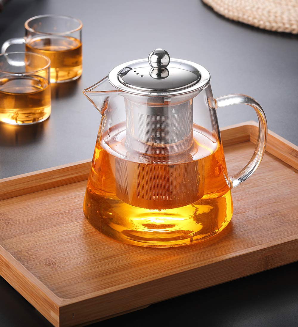 Glass Teapot with Infuser Tea Pot 32oz/43oz Tea Kettle Stovetop Safe Blooming and Loose Leaf Tea Maker Set (32oz/ 950ml)
