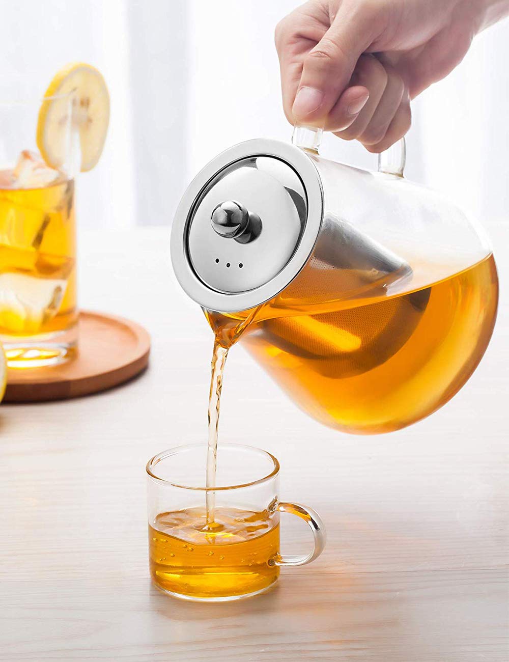 Glass Teapot with Infuser Tea Pot 32oz/43oz Tea Kettle Stovetop Safe Blooming and Loose Leaf Tea Maker Set (32oz/ 950ml)