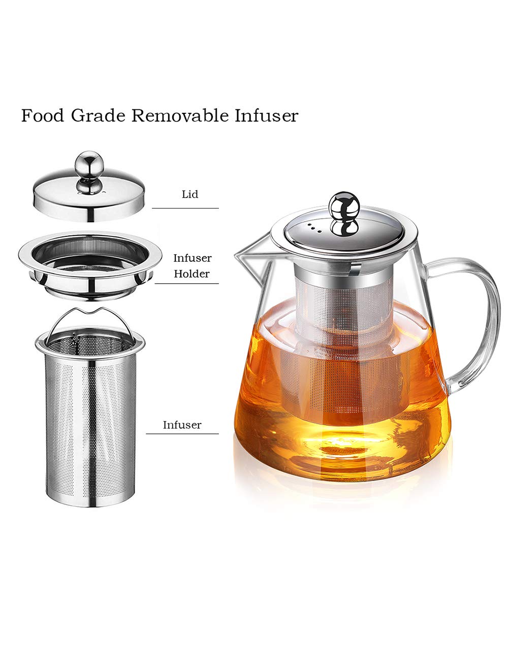 Glass Teapot with Infuser Tea Pot 32oz/43oz Tea Kettle Stovetop Safe Blooming and Loose Leaf Tea Maker Set (32oz/ 950ml)